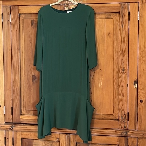 GARNET HILL PINE GREEN AUTUMNAL VISCOSE MIDI DRESS Sz. 10 - Picture 6 of 16
